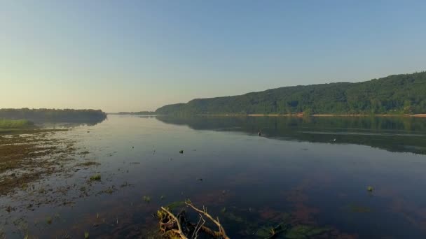 Vista Aerea Del Fiume Tramonto Fiume Sera Volare Sopra Fiume — Video Stock