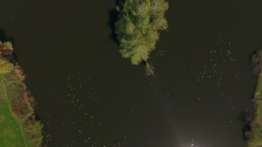 Kulübe Adası, adada ev, ev Ukrayna 4k, Baba Yaga Hut jaga yaga peri-kuyruk ev adada hava görünümünü