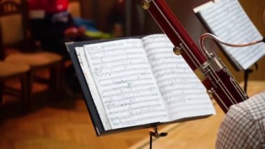 Klasik müzik performansı, klasik müzik konseri, müzik enstrümanları ve saksafoncusu olan çarşaf müziği, sahnedeki saksafoncu.
