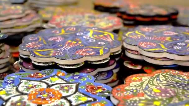 Turkish Pottery Close Turkish Pottery Painting Turkish Painting Pottery Market — Stock Video