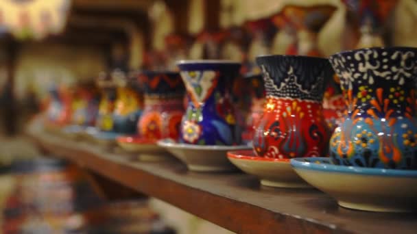 Turkish Pottery Close Turkish Pottery Painting Turkish Painting Pottery Market — Stock Video