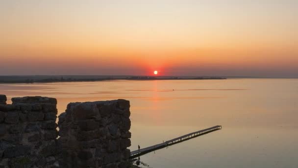 Vista Fortaleza Para Pôr Sol Sobre Lapso Tempo Mar Pôr — Vídeo de Stock