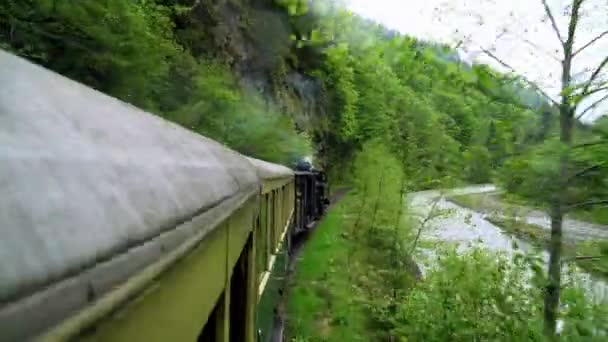 Vista Desde Techo Vagón Tren Retro Locomotora Vapor Antigua Rumania — Vídeos de Stock