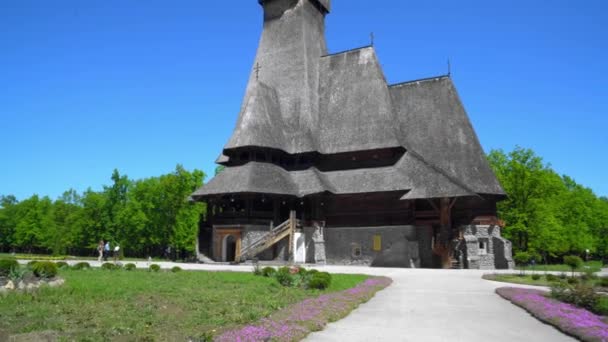 Drewniany Kościół Maramures Rumunia Najwyższy Drewniany Kościół Świecie Klasztor Sapanta — Wideo stockowe