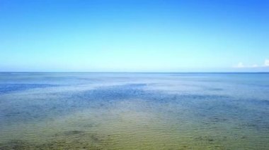 Deniz üzerindeki küçük adalar üzerindeki kuş sürülerinin havadan görünüşü, sığ denizde uçan martılar ve pelikanlar, Karadeniz 'deki küçük adaların üzerinden uçmak, sığ deniz ve birçok adanın havadan görüntüsü.