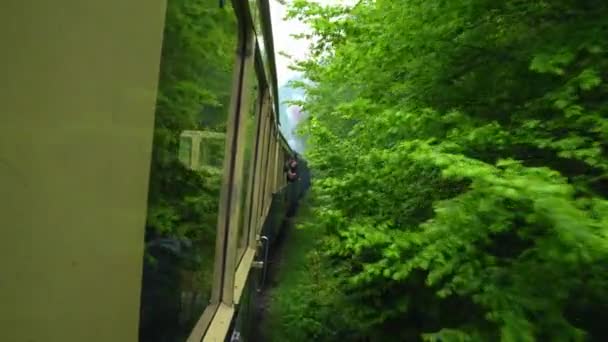 Vista Desde Ventana Vagón Tren Retro Locomotora Vapor Antigua Rumania — Vídeos de Stock