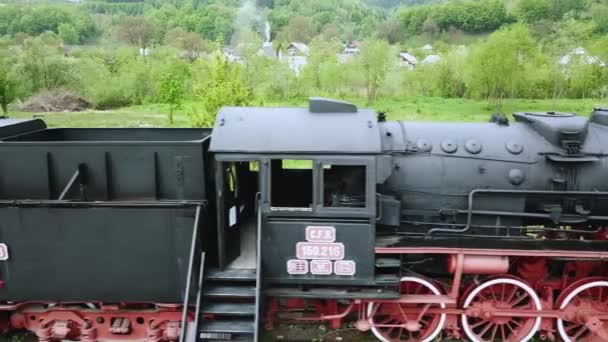 Vista Aérea Antiga Locomotiva Vapor Romênia Trem Bitola Estreita Vapor — Vídeo de Stock