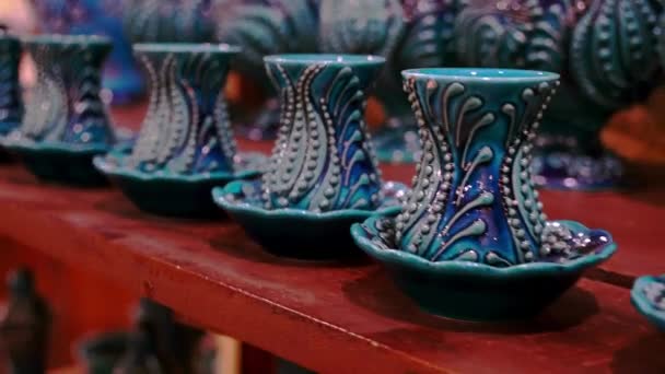 Ceramica Pittura Turca Nel Mercato Pittura Turca Piattino Tazza Ceramica — Video Stock