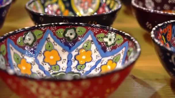 Turkish Pottery Plate Close Turkish Painting Pottery Market Turkish Painting — Stockvideo