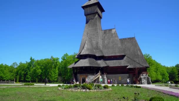 Iglesia Madera Maramures Rumania Iglesia Madera Más Alta Del Mundo — Vídeos de Stock