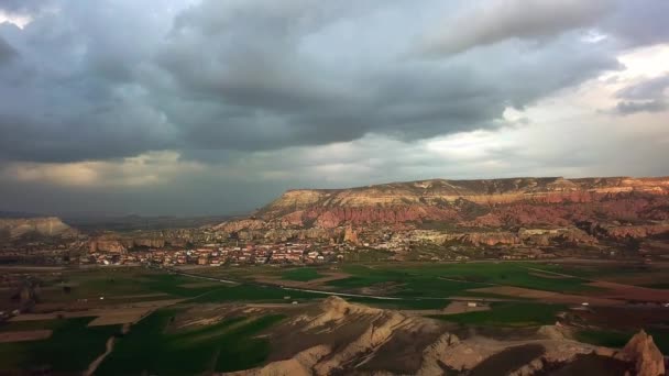 Veduta Aerea Goreme Cappadocia Tramonto Veduta Aerea Del Cielo Drammatico — Video Stock