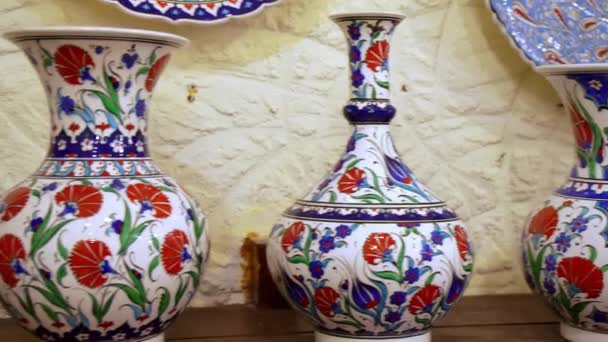 Cerâmica Turca Close Pintura Cerâmica Turca Cerâmica Pintura Turca Mercado — Vídeo de Stock