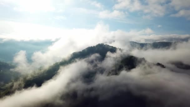 空中的晨云 空中的晨雾 空中的晨雾 空中的日出时分的云彩 空中的宏伟云彩 喀尔巴阡山脉的山水 — 图库视频影像