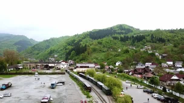 Aerial View Old Steam Locomotive Romania Steam Narrow Gauge Train — Stock Video