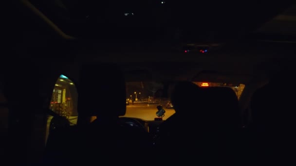 Utsikt Från Bilen Natten Gator Kör Bil Natten Stad Silhuetter — Stockvideo