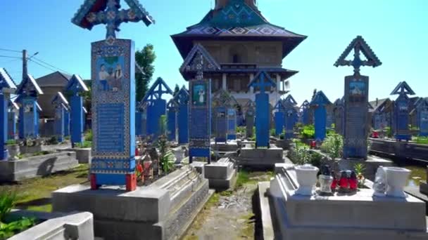 Cimitero Merry Maramures Romania Pietre Tombali Decorate Nel Cimitero Merry — Video Stock
