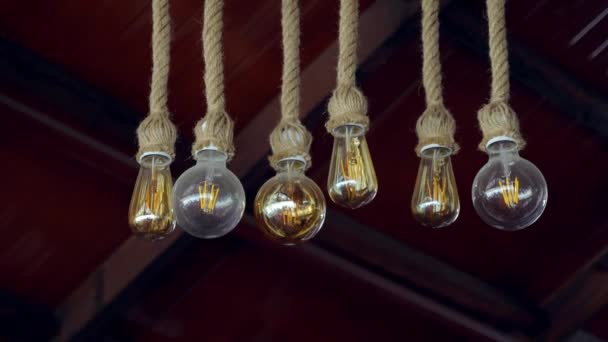Decorative Light Bulbs Close Decorative Lighting Cafe Retro Styled Lamps — Stock Video