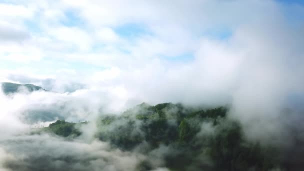 Flug Den Wolken Den Bergen Morgenwolken Den Bergen Luftaufnahme Des — Stockvideo