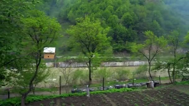 Vista Desde Ventana Vagón Tren Retro Cámara Lenta Vieja Locomotora — Vídeos de Stock