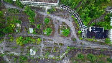 Pripyat 'ın havadan görünüşü, terk edilmiş Pripyat şehri, Pripyat' ın panoramik manzarası, terk edilmiş evler Çernobil yakınlarındaki Pripyat kasabası, Ukrayna
