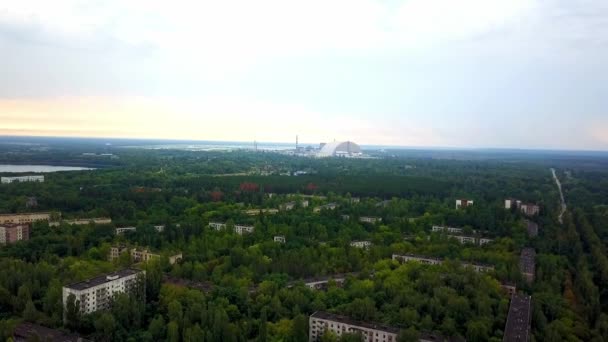 Luchtfoto Van Kerncentrale Van Tsjernobyl Nieuwe Veilige Opsluiting Kerncentrale Van — Stockvideo