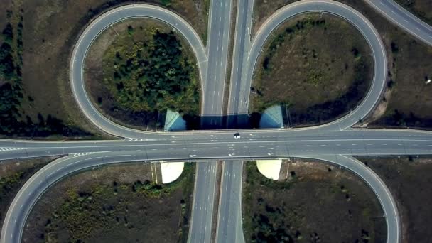 Aerial View Road Junction Large Car Interchange Aerial Shot Route — Stock Video