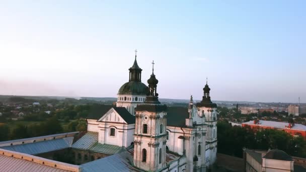 Aerial View Monastery Barefoot Carmelites Sunset Medieval Catholic Ancient Fortress — Stock Video