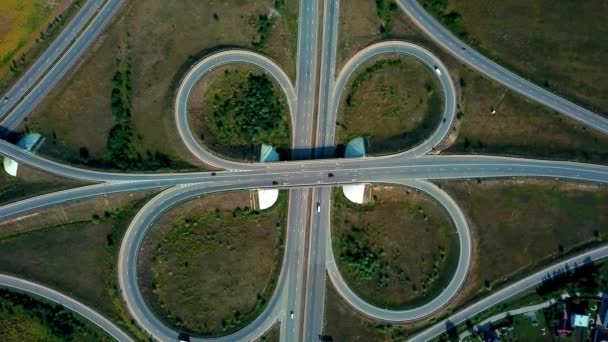 Letecký Pohled Silniční Křižovatku Velká Automobilová Výměna Trasa Kyjev Zhytomyr — Stock video