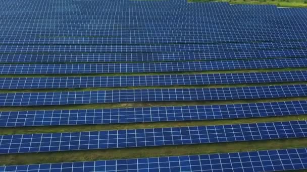 Antenn Utsikt Över Solkraftverk Antenn Ovanifrån Solar Farm Med Solljus — Stockvideo