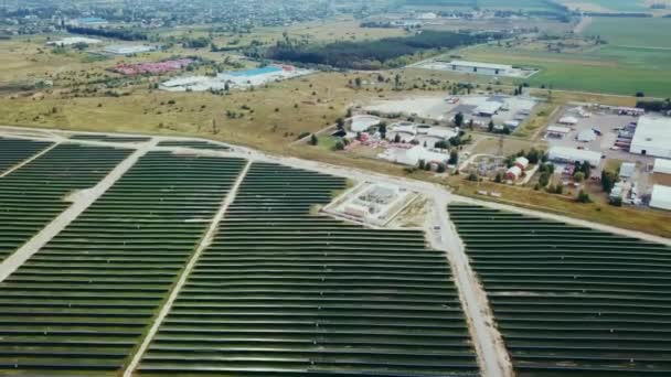 Vista Aérea Central Solar Vista Aérea Granja Solar Con Luz — Vídeos de Stock