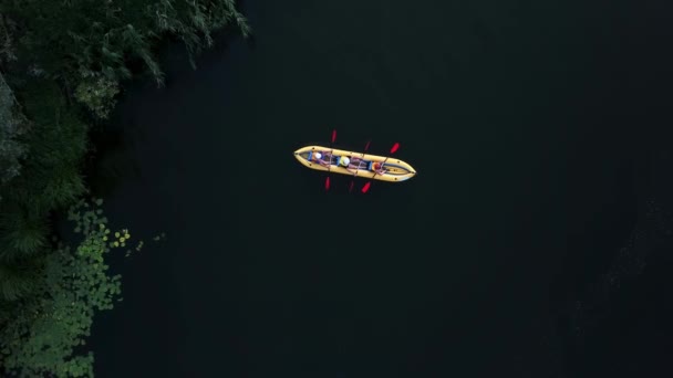 Aerial View Kayaks River Top View Kayaking Drone Shot Kayaker — Stock Video