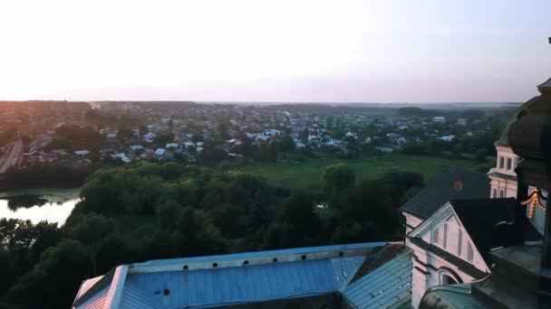 Aerial View Monastery Barefoot Carmelites Sunset Medieval Catholic Ancient Fortress — Stock Video