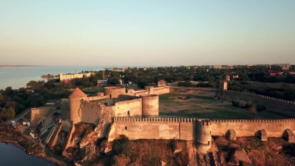 Vue Aérienne Forteresse Coucher Soleil Sur Mer Vue Aérienne Forteresse — Video