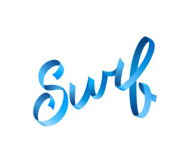 Sörf logosunu görmeniz gerekir. Sörf hat, tipografi öğesi, t-shirt grafik. Vektör çizim. Üçboyutlu harfler