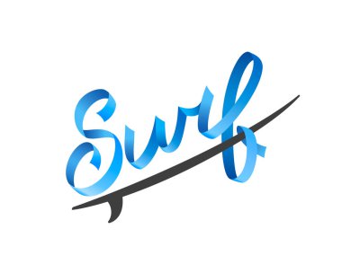 Sörf logosunu görmeniz gerekir. Sörf hat, tipografi öğesi, t-shirt grafik. Vektör çizim. Üçboyutlu harfler