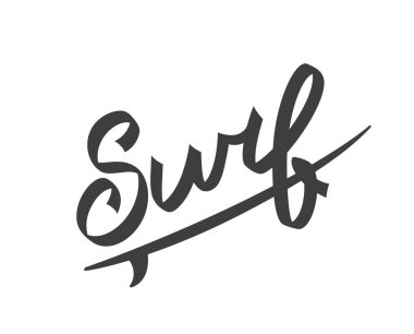 Sörf logosunu görmeniz gerekir. Sörf hat, tipografi öğesi, t-shirt grafik. Vektör çizim. Üçboyutlu harfler
