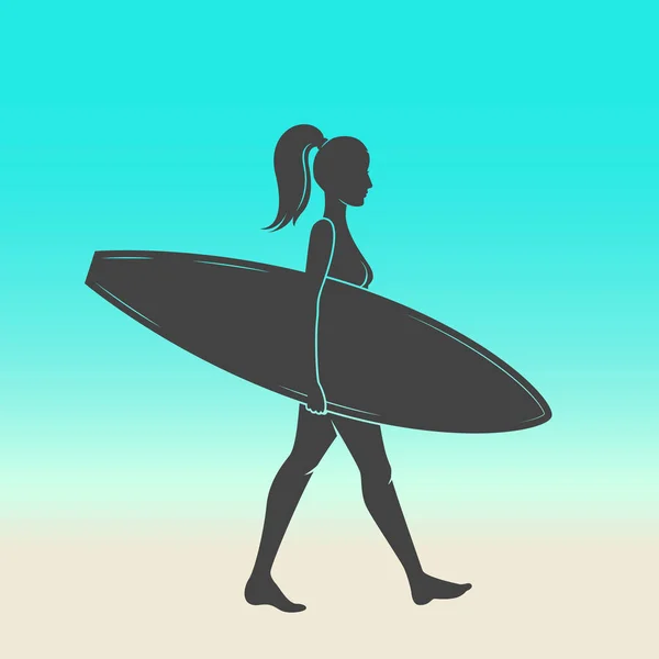 Femme va surfer avec planche de surf. Logo Surf vintage. Illustration vectorielle . — Image vectorielle