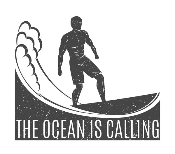 Vintage-Logo. Männer, die auf der Welle surfen. Surfbrett. Surf-Logo. — Stockvektor