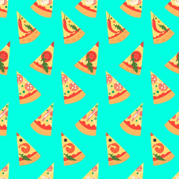 Seamless pattern with pizza margherita slices. Vector illustration — Stock Vector