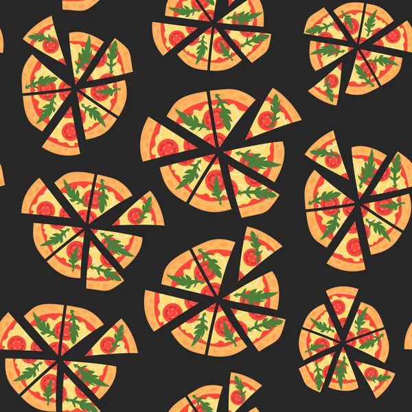 Textura sem costura vetorial de padrão com pizza margherita. Fatias em um estilo plano —  Vetores de Stock