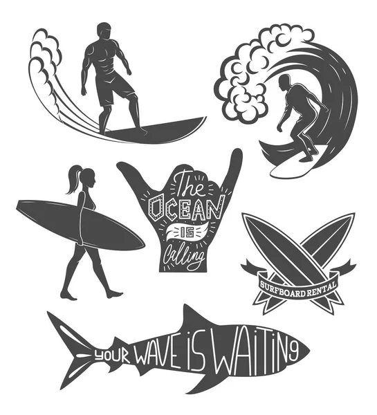 Set von Surf-Vintage-Designelementen. surfen Logo Vektor Illustration. Surfbrett-Logos. retro — Stockvektor