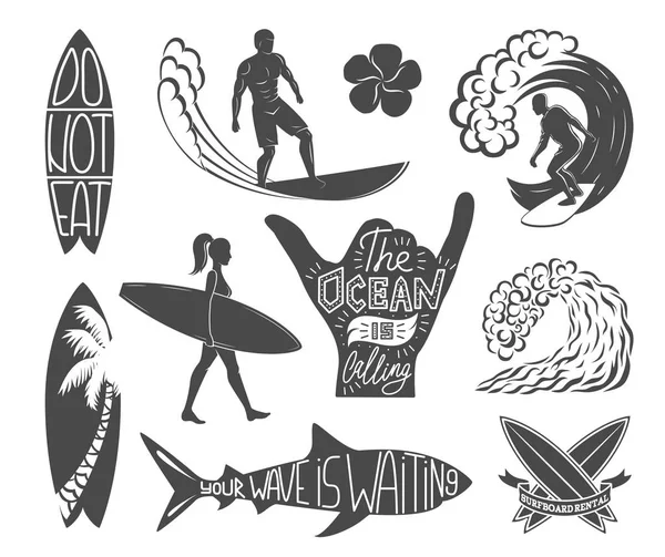 Set of surfing vintage design elements. Surf logo vector illustration. Surfboard logotypes. Retro style