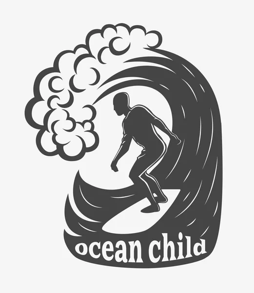 Vintage-Logo. Männer, die auf der Welle surfen. Surfbrett. Surf-Logo. — Stockvektor