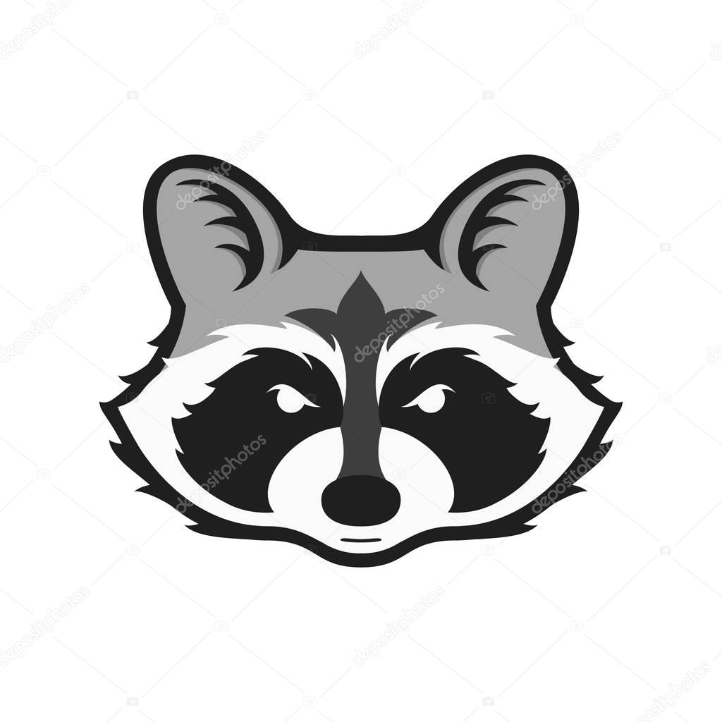Raccoons head logo for sport club or team. Animal mascot logotype. Template. Vector illustration. Flat style