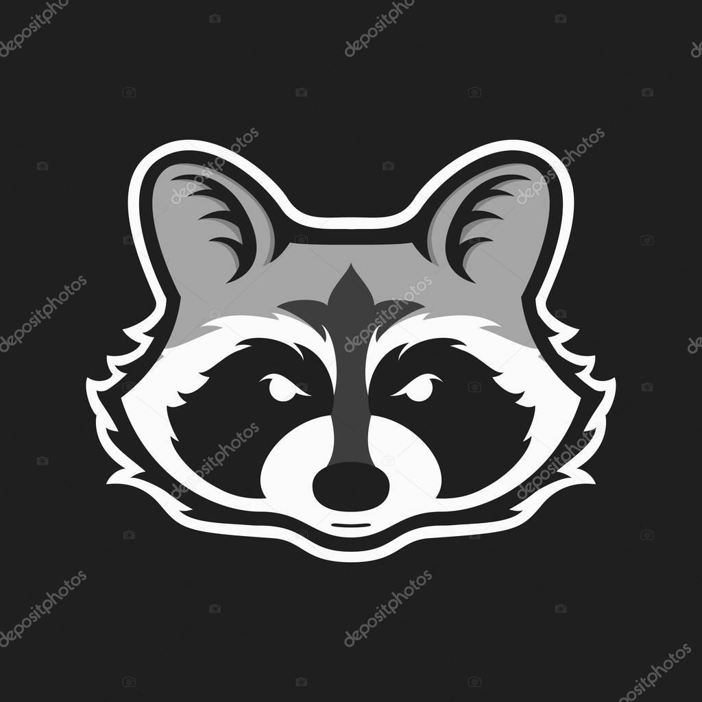 Raccoons head logo for sport club or team. Animal mascot logotype. Template. Vector illustration. Flat style