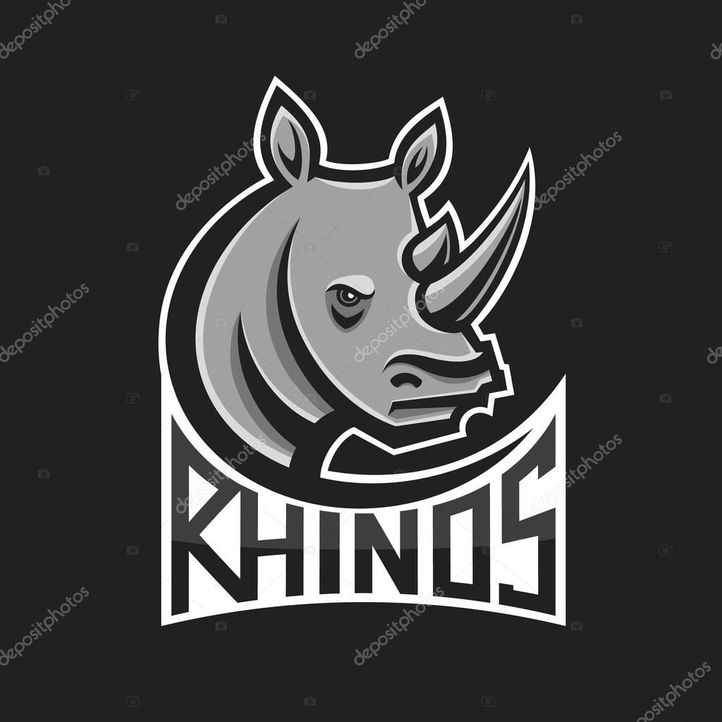 Rhinos head logo for sport club or team. Animal mascot logotype. Template. Vector illustration. Flat style
