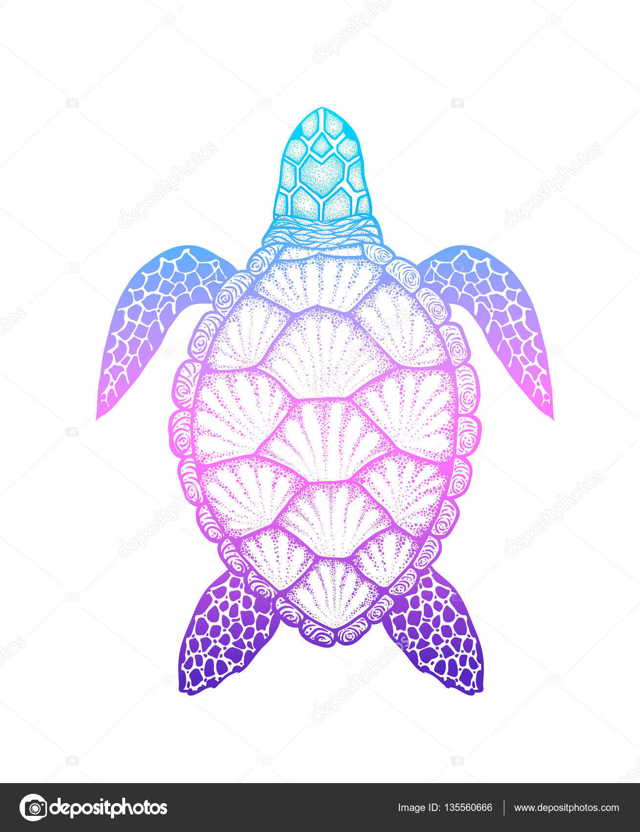 Tortue De Mer Dans Le Style De Ligne Art Illustration De