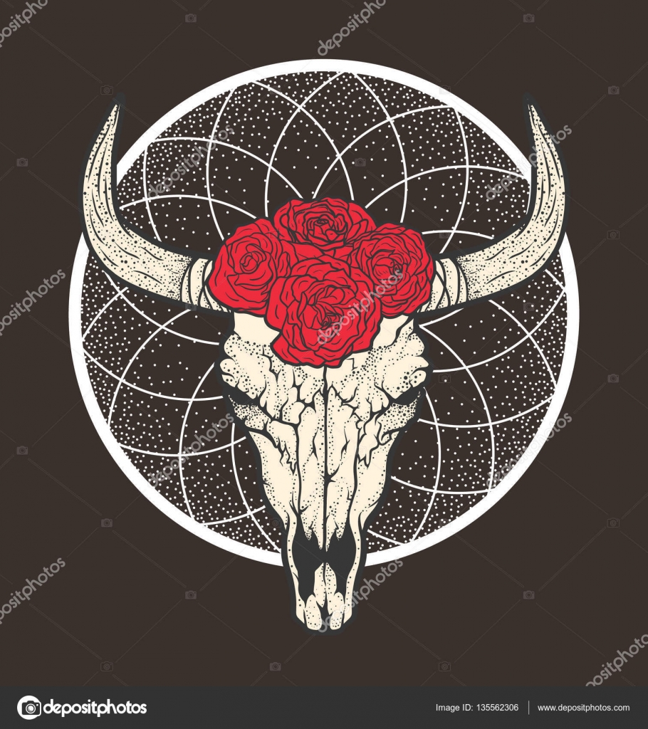 bull skull with roses native americans tribal style bull skull with roses native americans tribal style