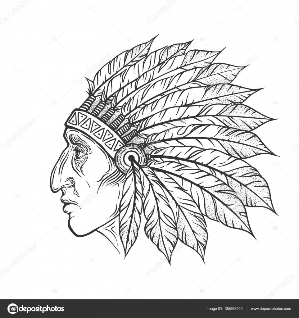 Native American Indian chief head profile. Vector vintage illustration.  Hand drawn style. Bohemian element. Tattoo Stock Vector Image by  ©bigbaraboom #135563000