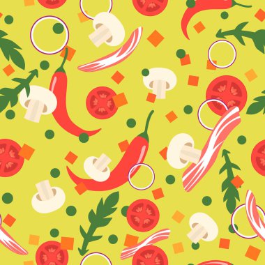 Gıda dilimleri ile Seamless modeli. Vektör tasarım öğeleri. Düz stil